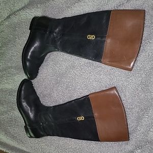 Cole Haan Size 5.5 B Black & Brown Leather Knee High Riding Boots